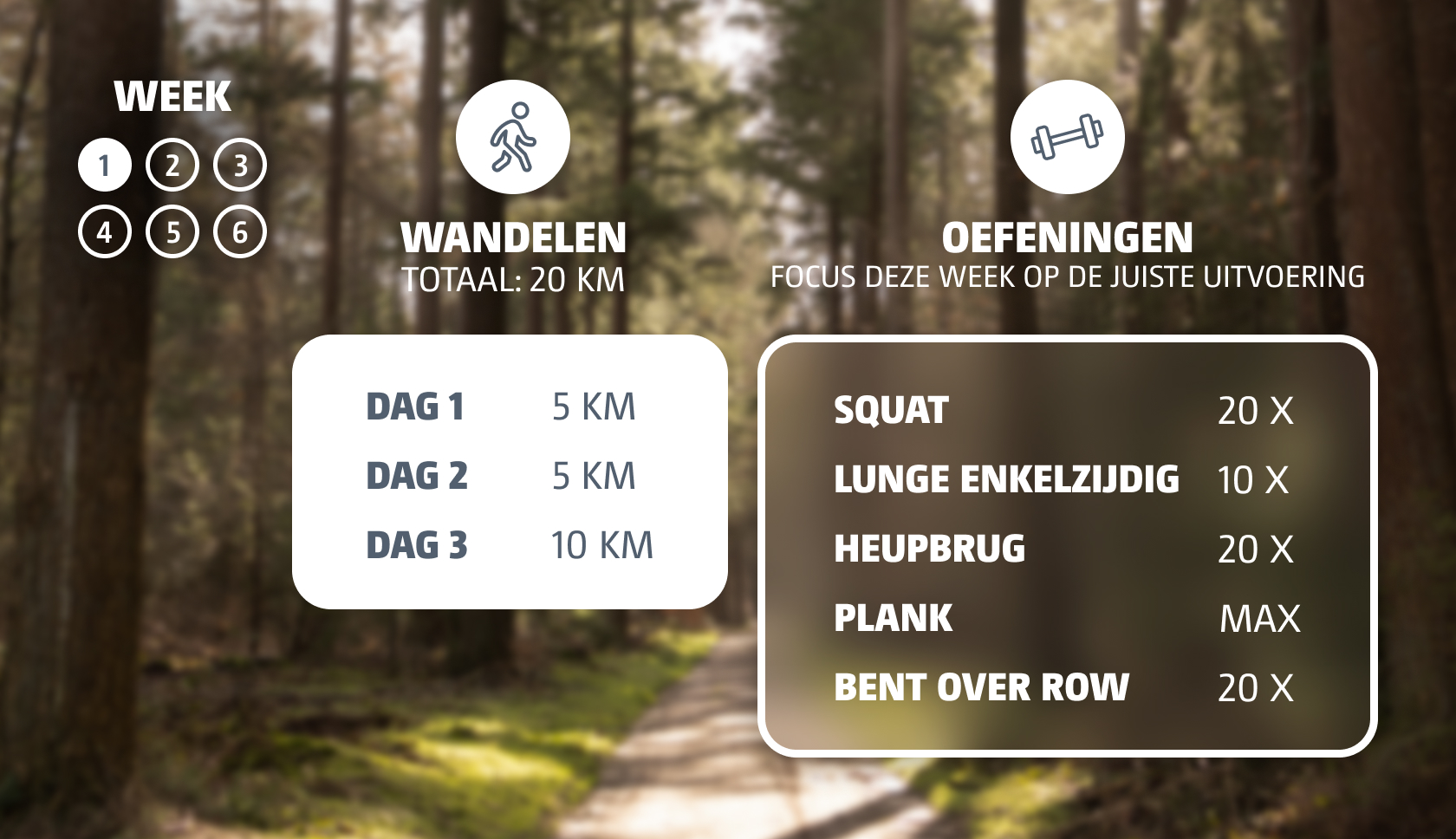 Trainingsschema week 1 voor langeafstandswandelingen 