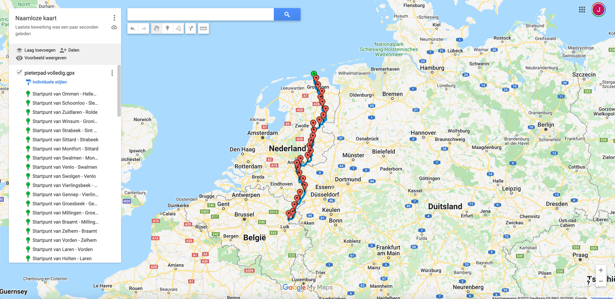 Je kunt in Google Maps zelfs losse etappes van een langeafstandswandeling inladen