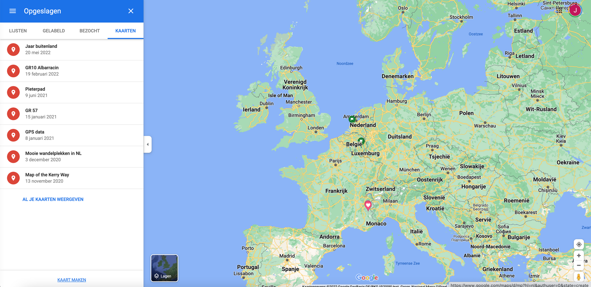 Via My Maps in Google kun je routedata inladen